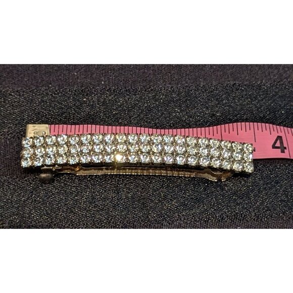 Vintage Rhinestone Hair Barrette Clip 3 Rows Sparkling Stones - Picture 2 of 3